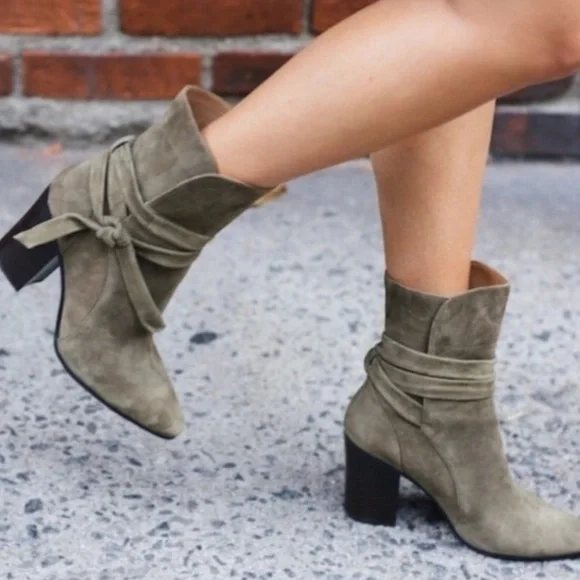 Banana Republic Ankle Boots CantonSuede Olive Green Wrap Around Tie  8.5 - Picture 7 of 11